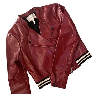 BCBGeneration Red Faux Leather Moto Jacket Size XS
